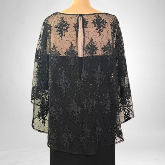 R & M Richards Plus Size Embroidered-Capelet Black Gown, NWT! Size 20W - Picture 7 of 14